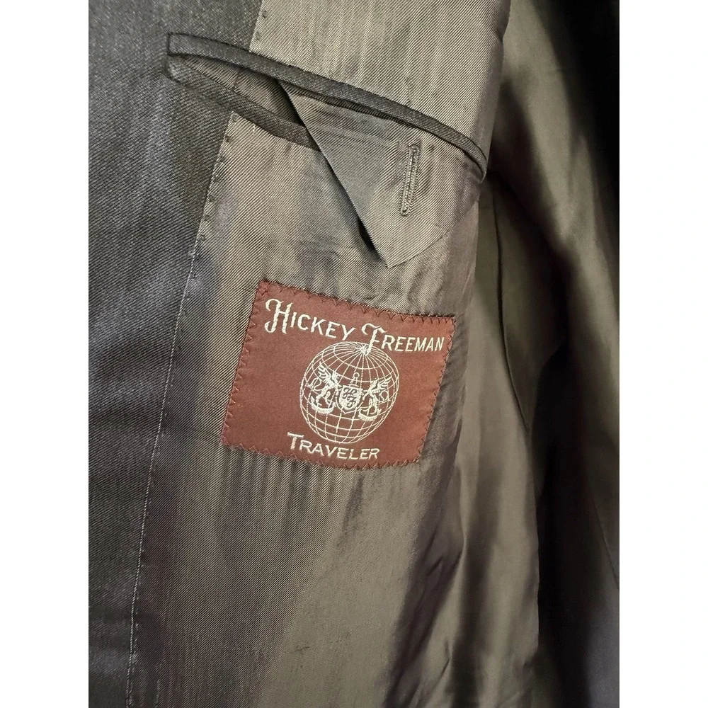 Hickey Freeman Men's Suit Traveler 100% Worsted wool Gray 50L Made In USA